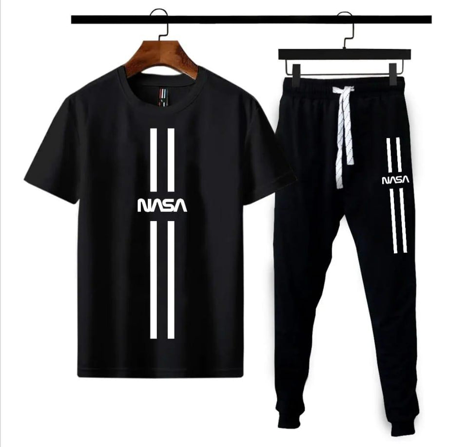 Men NASA Printed Cotton Track Suit Black Medium to XL